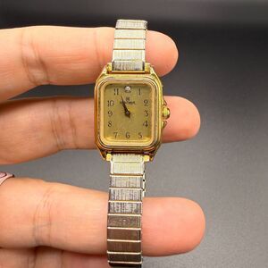 Vintage Montreux Women's Watch Gold Tone Square Dial Crystal Accent Speidel Stre